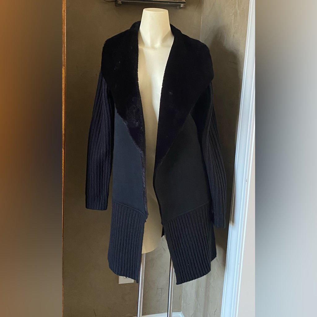 Lt Love Token Cardigan Jacket Knit And Faux Shearling Shawl Collar, Size S